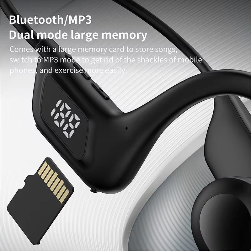 Air Conduction Bluetooth Earphones V5.3 Plug Memory Card Digital Display Waterproof With Mic Hanging Ear Sports Earphones