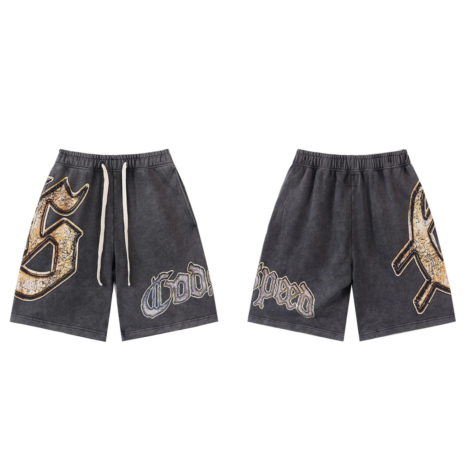 

Men s Vintage Washed Shorts, Gothic Dollar Sign Print Street Shorts S