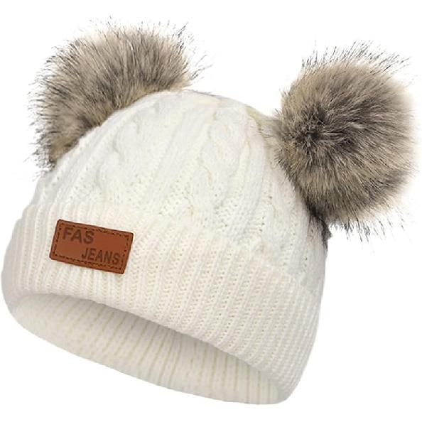 American Trends Baby Beanie Hat Double Pom Pom Toddler Beanies Knit Infant Winter Hat Caps for Boys Girls One Size
