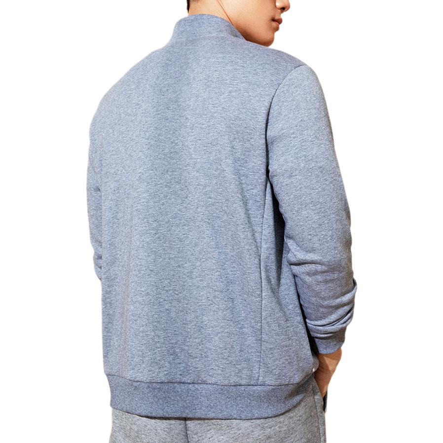 Anta Plain Logo Patch Zipper Fleece Hoodie Men hoodies Gray 952237735-1