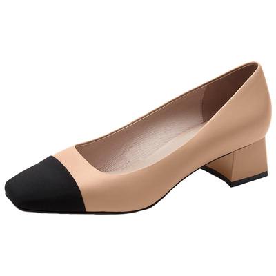 Lairshidun Square-Toe Colorblock Mid-Heel Pumps