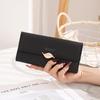 Women's Large Capacity PU Leather Long Wallet, Solid Color with Leaf Buckle – Japanese/Korean Style Clutch