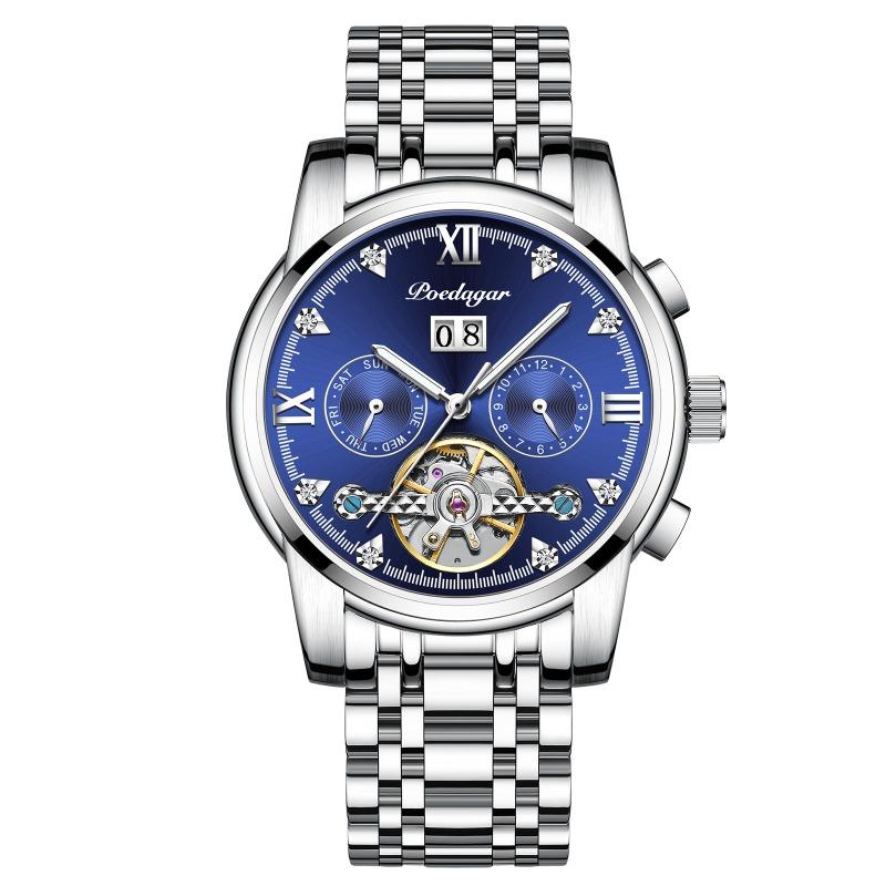 Top Brand New Classic Tourbillon Swiss Men's Mechanical Watch Calendar Fully Automatic Waterproof Multifunctional Hollow Luminous Aggressive Watch