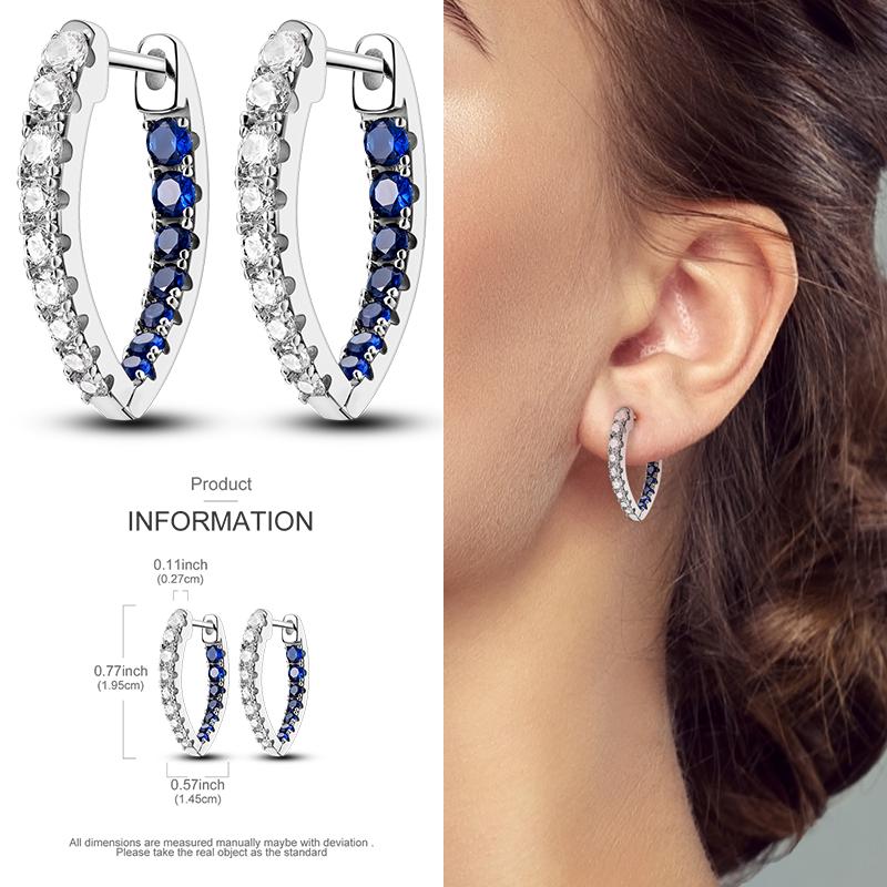 Boucles d'Oreilles Créoles en Argent 925 Zircon Coloré Boucles d'Oreilles Créoles Pavées Pour Femmes Filles Bijoux Cadeau