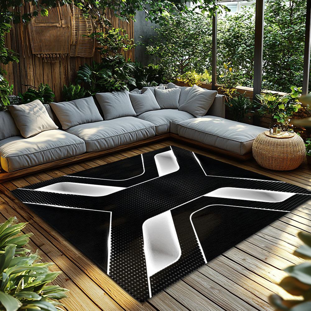 Black White Geometric Area Rug, Modern Bohemian Carpet for Living Room, Plush Non-Slip Sofa Mat with, Cozy Home Decor