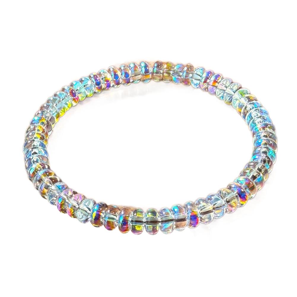 Emotional Balance Jewelry Natural Ethiopian Opal & Imitation Laser Crystal Beaded Bracelet Elastic Stretchable Cord Daily Wear