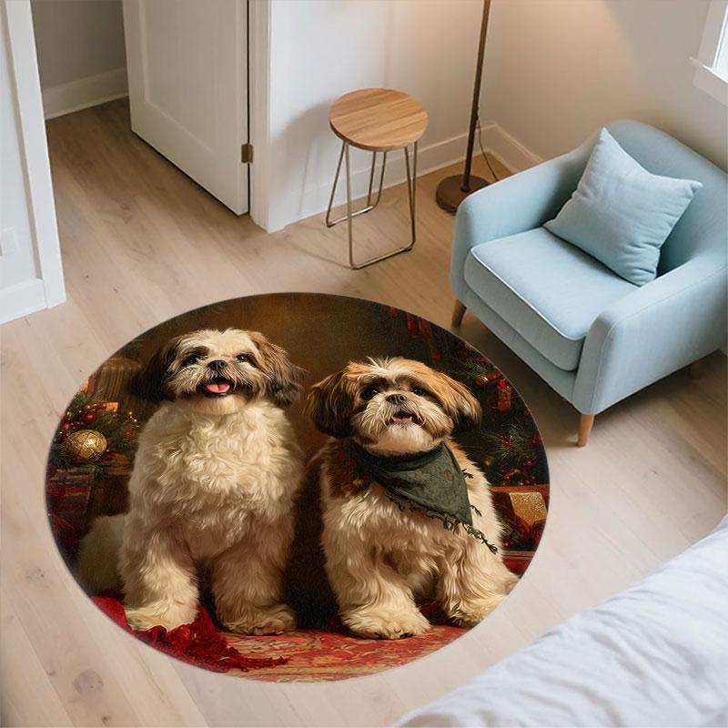 Shih Tzu pattern round rug,Carpet Rug for Living Room Bedroom Playroom ,Non-slip Floor Mat,Holiday Gifts and Birthday Gifts.