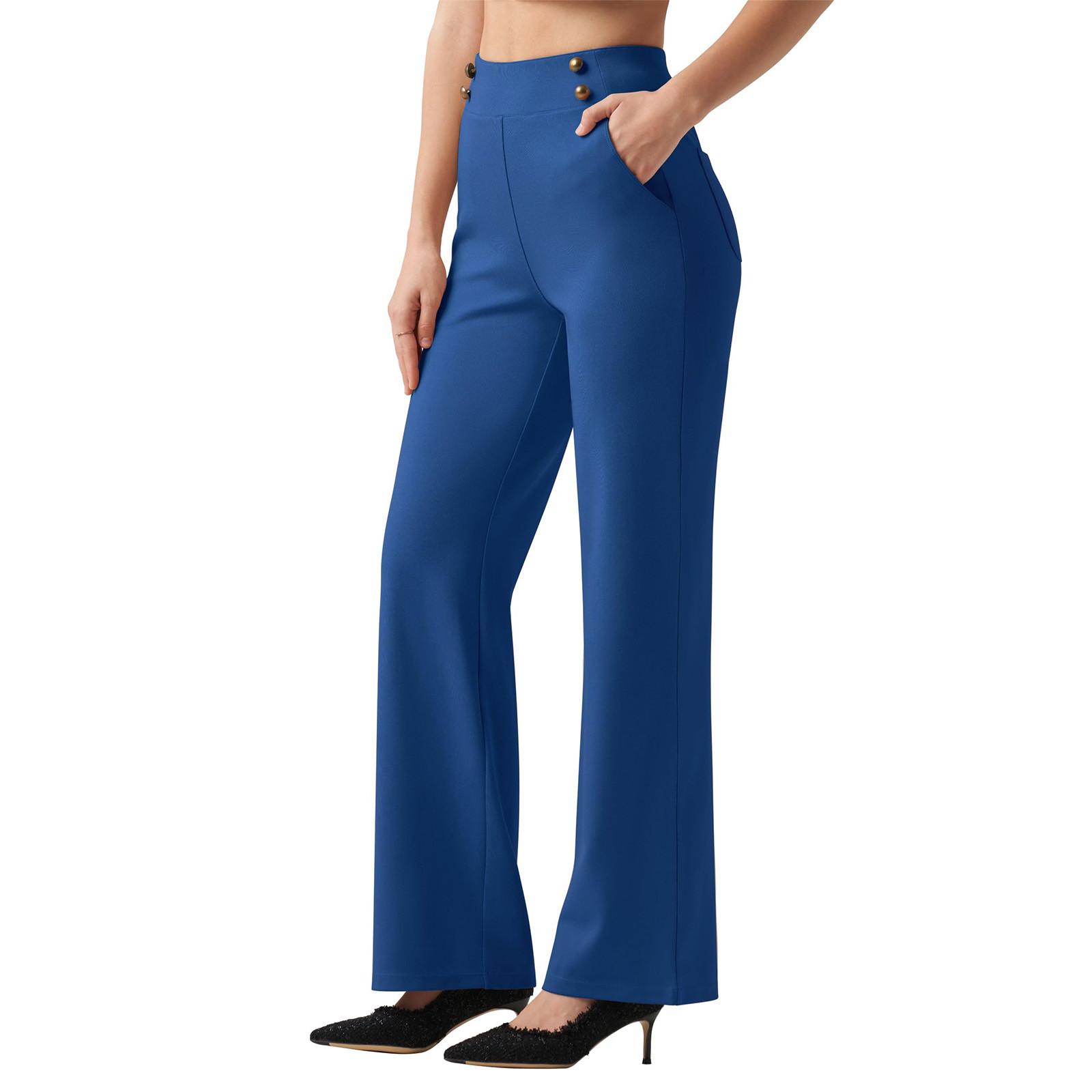 

Women s Wide Leg Dress Pants High Waisted Stretch Work Pants Business Casual Slacks Pocket XL небесно-голубой