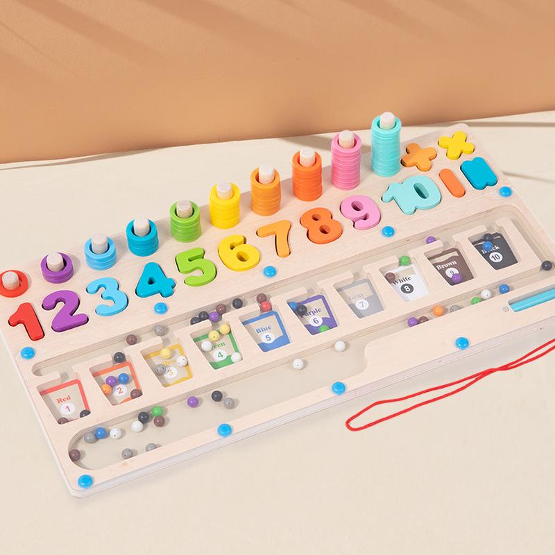 Children'S Wooden Early Education Creative Three-In-One Magnetic Bead Logarithmic Board Color Classification Educational Toys