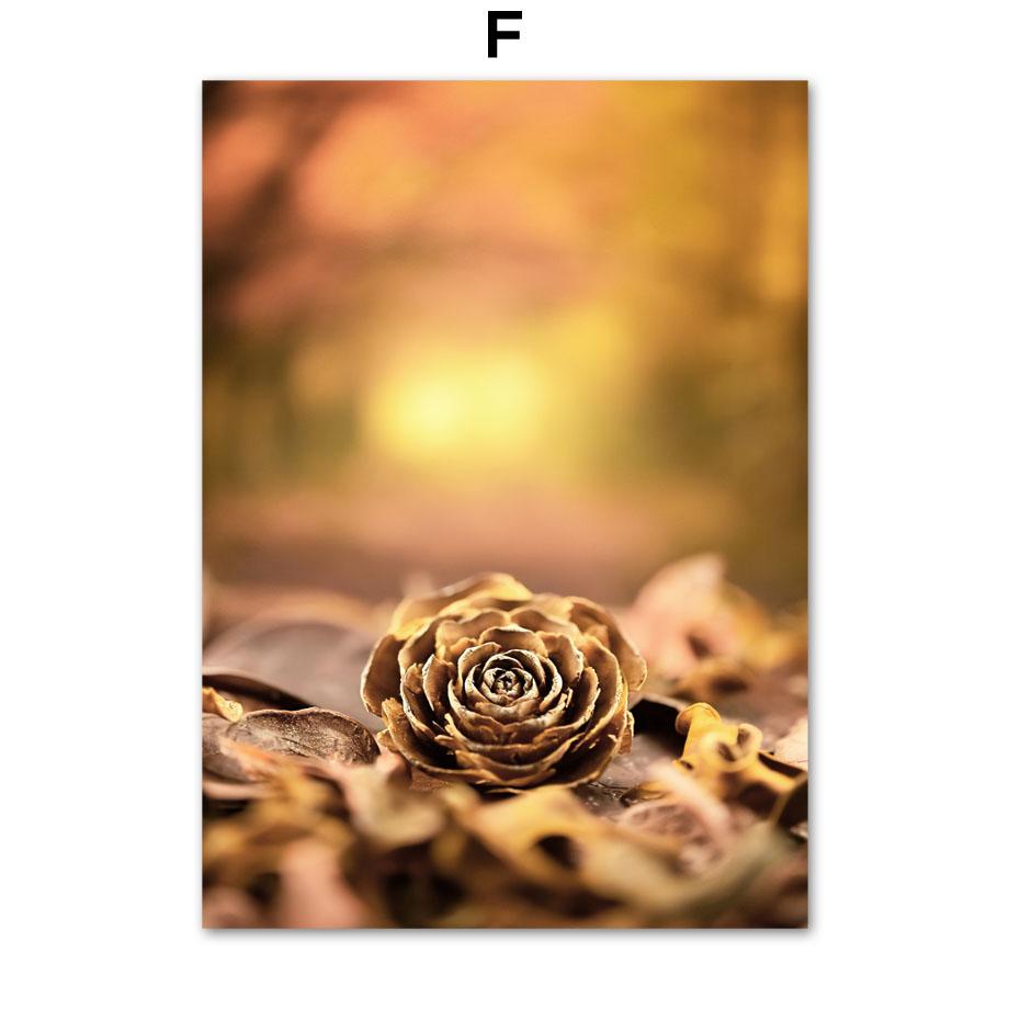 Autumn Deer Castle Fallen Leave Poster Pier Plant Forest Print Wall Art Pictures Canvas Painting For Living Room Home Decor
