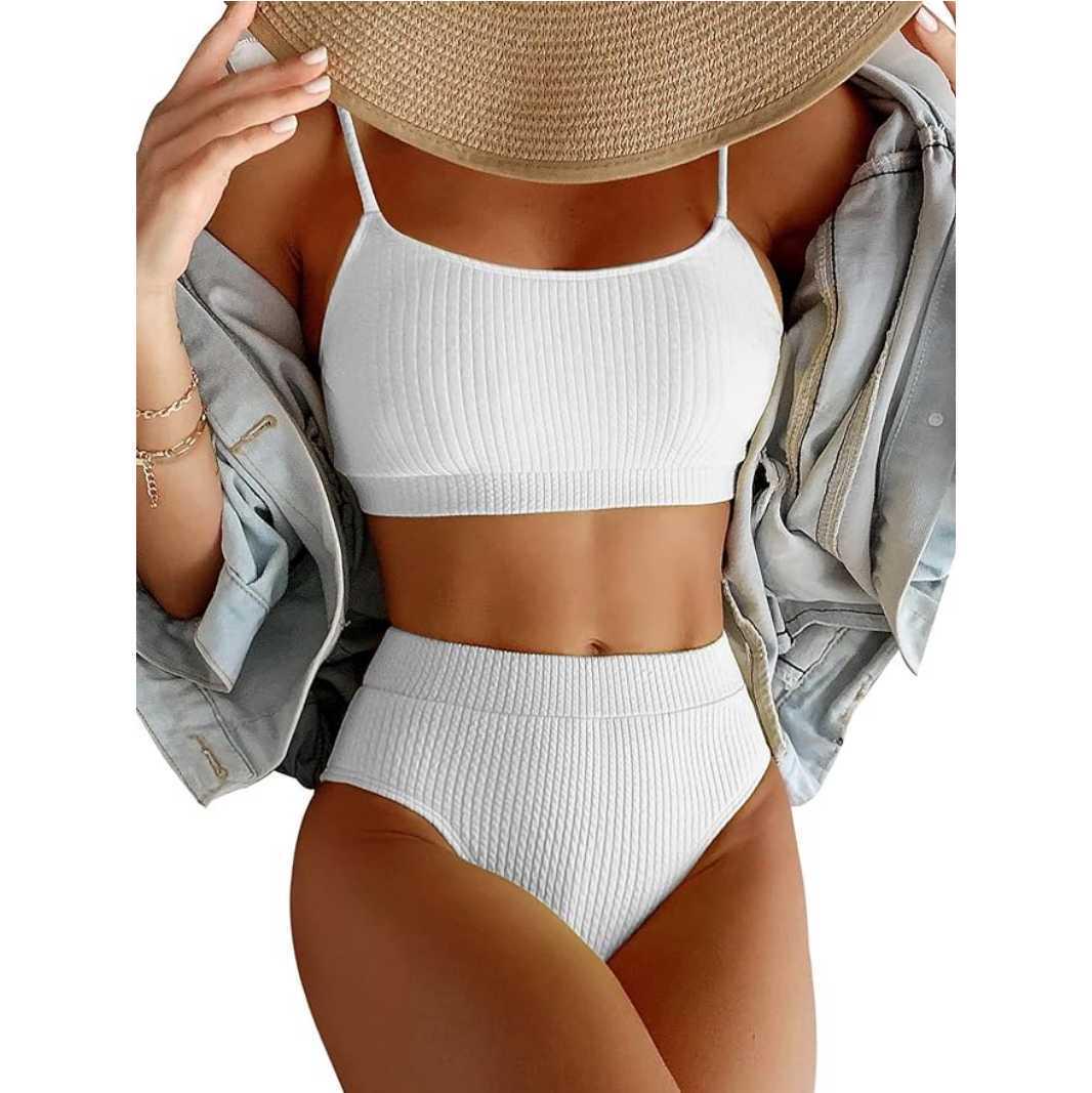 

Европейский и американский женский сексуальный волнистый тканевый комплект бикини из двух частей однотонного цвета L белый