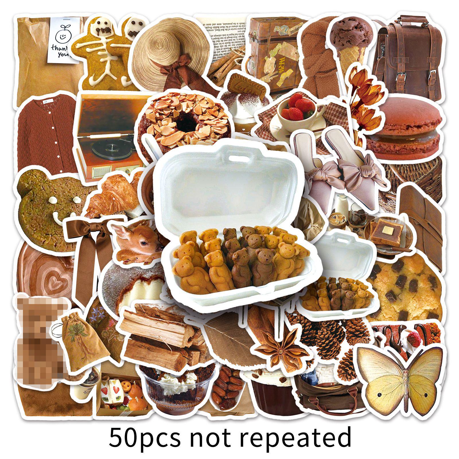 50 Sheets Brown INS Style Fresh Cartoon Stickers for Water Bottles & Suitcases