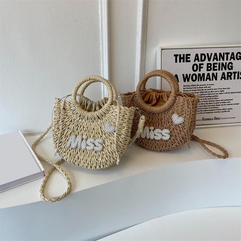 Yogodlns Women New Straw Handbags Woman Handmade Woven Basket Rattan Handbag For Femme Simple All-Match Handbag