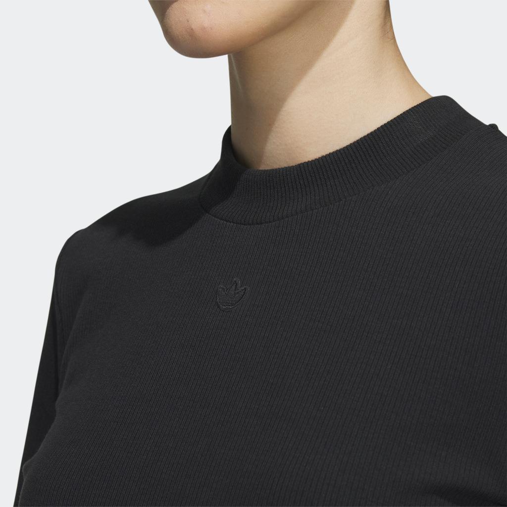Adidas Originals Adiclub Crop Top with Logo Embroidery, Ribbed Knit, Round Neck, Short Sleeve Women Tops Black IP1788