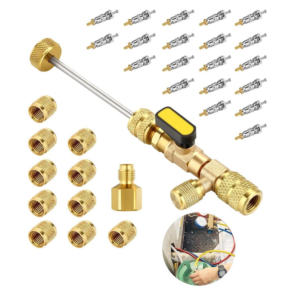 Valve Removal and Installation Set Refrigerant Valves Core Replacement Device Easy Repairs Kit for Cooling Systems