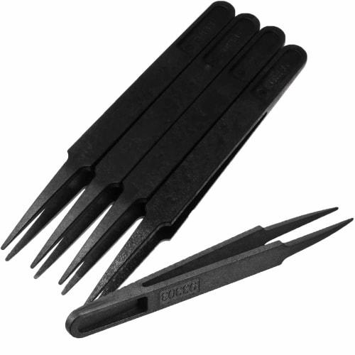 Roczential 5-Piece Plastic Tweezers, 120mm Anti-Static Point Tip Pick-Up Tool (Black)