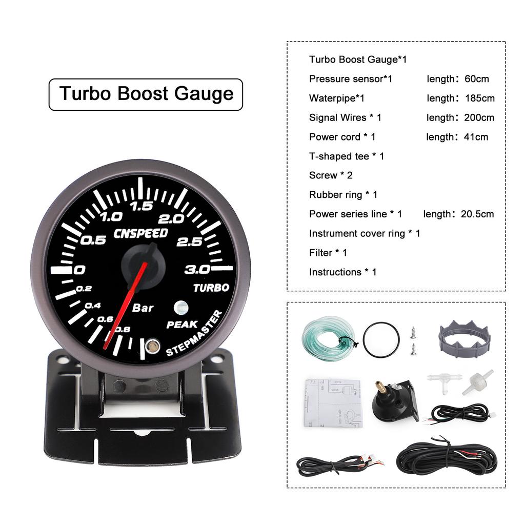 CNSPEED 2.5" 60mm New Boost Gauge Exhaust Gas Car Temperature Gauge Oil Pressure Water Temperature Oil Temperature Voltage Meter