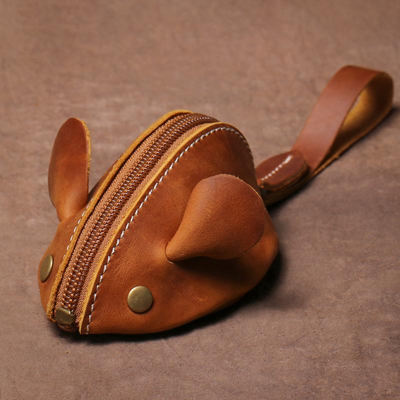 

Кошелек для монет из натуральной кожи в виде мыши, маленькая сумка для монет, креативная сумка для ключей на молнии, детский кошелек с рисунком