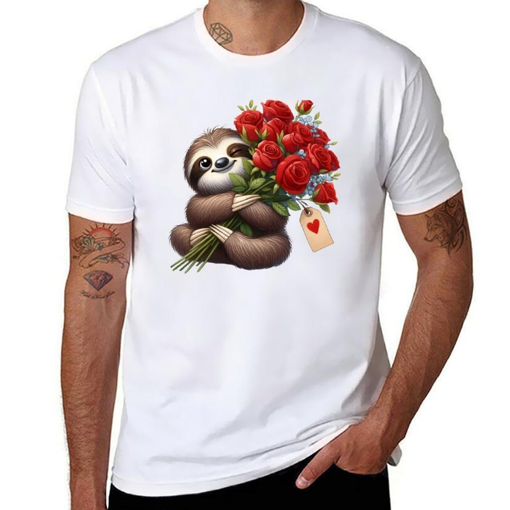 Cute Sloths Loving Expression TShirt Casual Everyday Short Sleeve TShirt