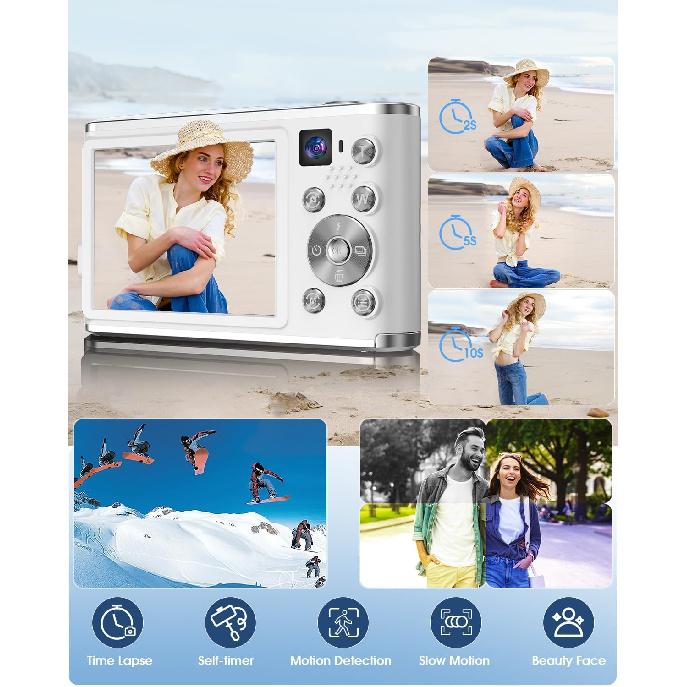 Digital Camera, UHD 4K Digital Camera with Front and Rear Camera, Autofocus 48MP 16X Digital Zoom Vlogging Camera with 32GB Card, 2.8 Inch Screen