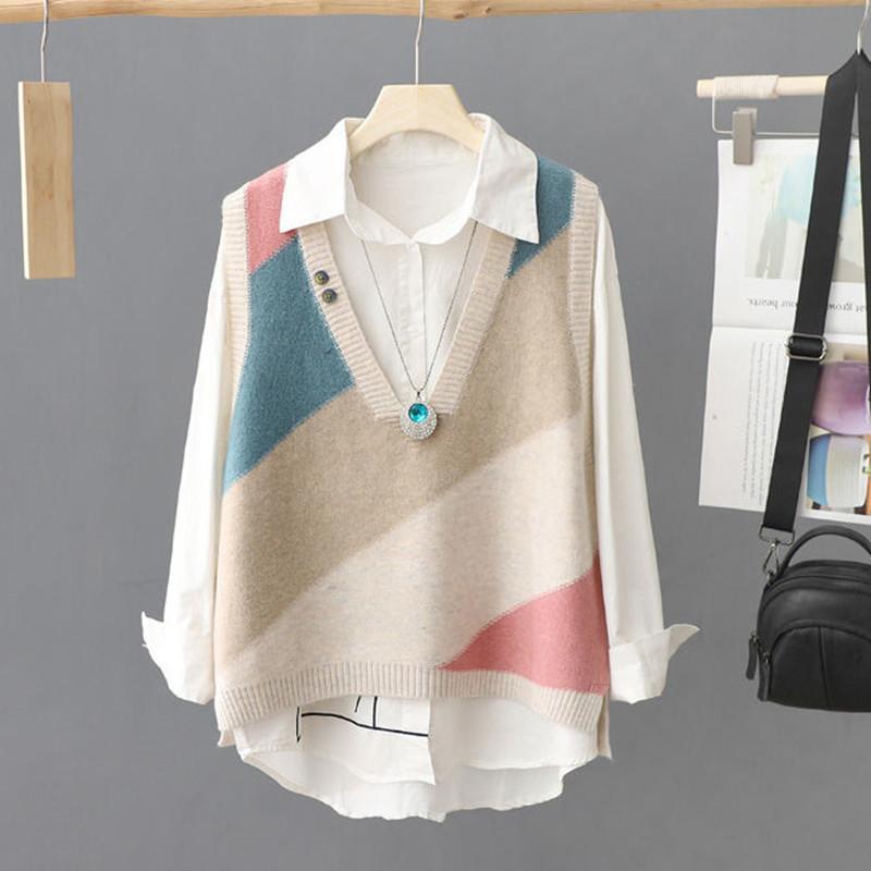 Spring Autumn Knitted Vest Tank Loose Sweater Coat Knitted Shirt Women's Wear