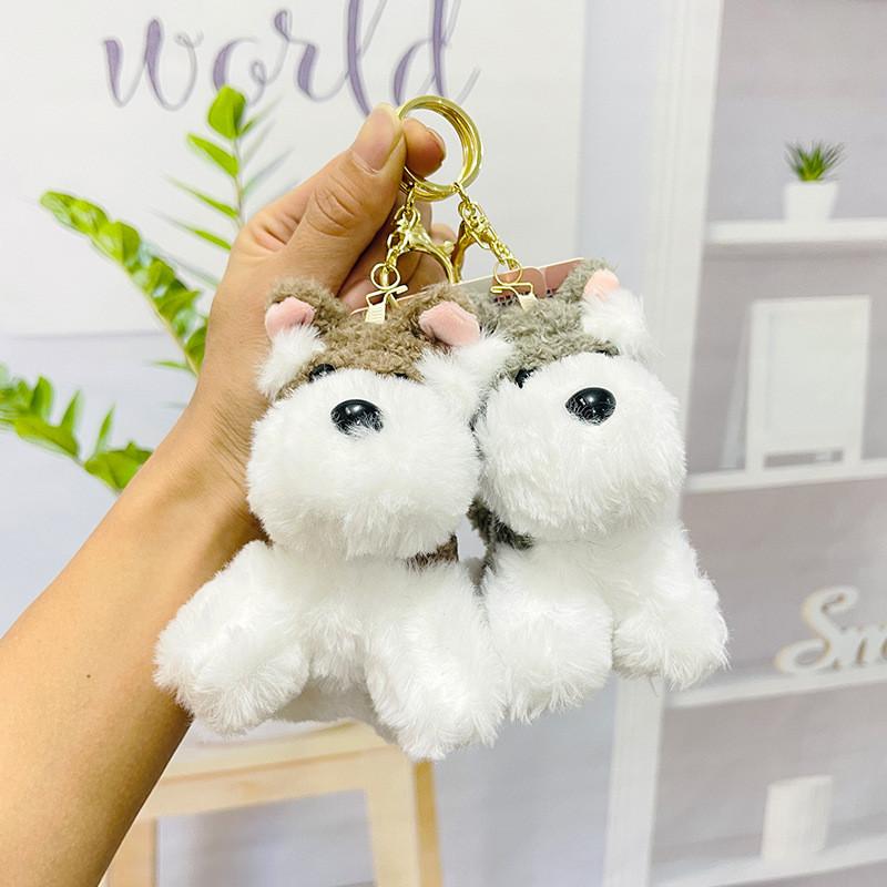 Charming Miniature Schnauzer Plush Doll Keychain Soft Stuffed Animal With Pp Cotton Filling