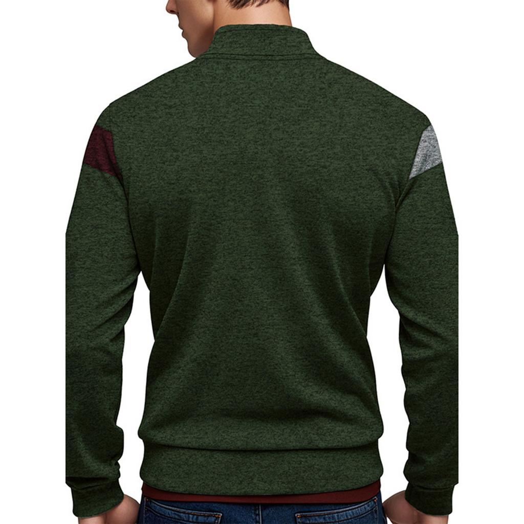 Men's Stand Up Collar Zipper Jacket With Cationic Splicing And Contrasting Colors For Casual Wear