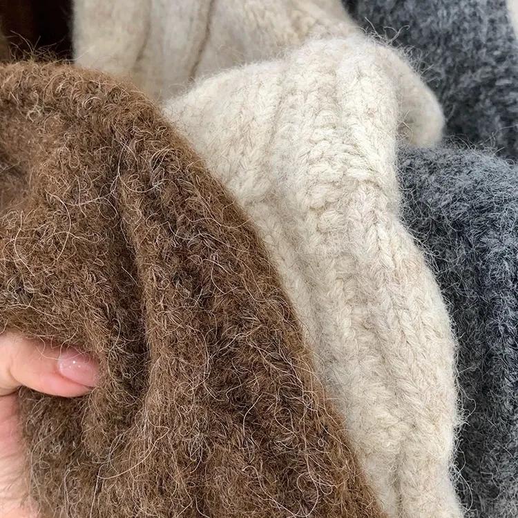 Dámský podzimní zimní ležérní styl volný pletený kardigan retro jednobarevný dvojitý zip límeček s klopami svetr dámský top