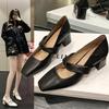 Hot Selling 2025 Women Pumps New Fall Women Shoes Square Toe Chunky Heel Ladies Dress Shoes Heels Retro Shoe for Pump Heels