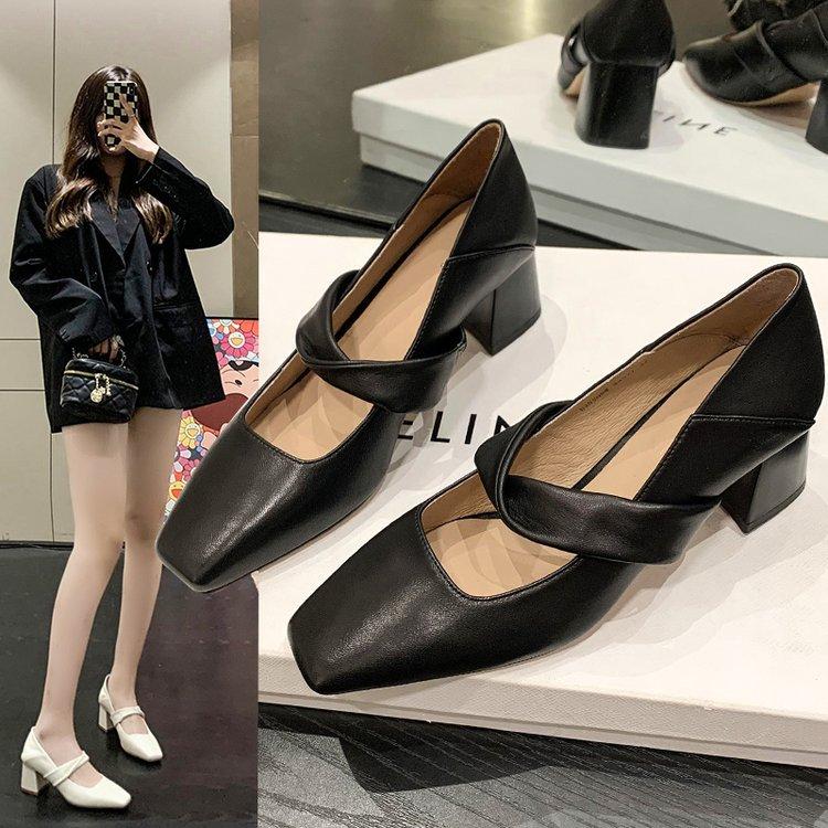 Hot Selling 2025 Women Pumps New Fall Women Shoes Square Toe Chunky Heel Ladies Dress Shoes Heels Retro Shoe for Pump Heels