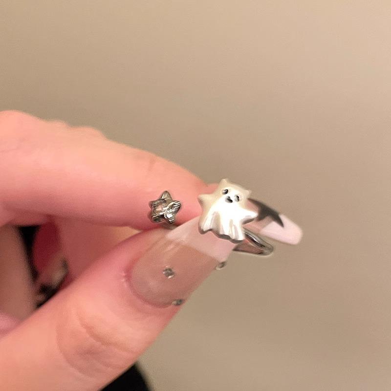 

Очаровательное открытое кольцо Ghost Star: Уникальный милый мультяшный дизайн для указательного пальца