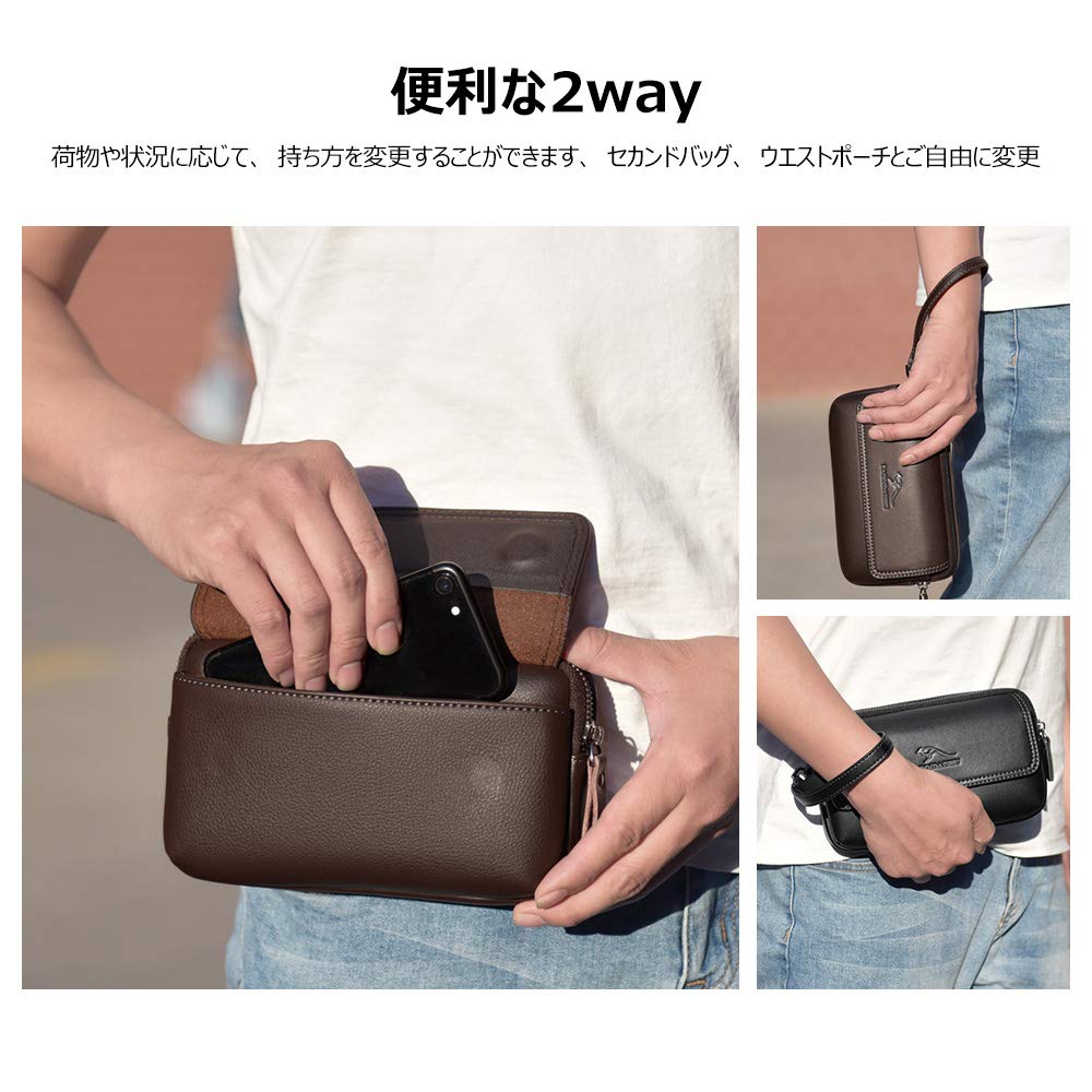 Whatna Leather Mini Second Small Waist Thick Genuine Leather Perfect for and Other Black Men's 2-Way Bag, Pouch/Belt Pouch, Clutch/Handbag, Business,
