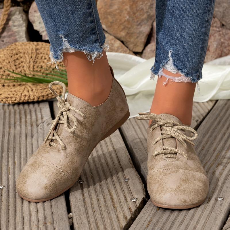 Women'S Fashion Flat Cloth Shoes Spring New Round Head Deep Mouth Before Lacing Soft Sole Anti-Slip Wear-Resistant Single Shoes