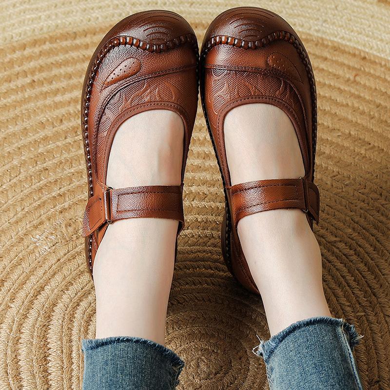 Leather Flats Women Durable Mary Jane Shoes Autumn Shallow Flats Ladies Anti Kick Moccasins Female Brown Flats