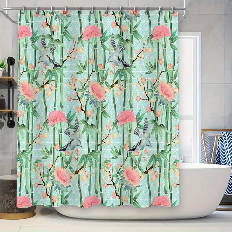 

Japanese Cherry Blossom Crane Shower Curtain Floral Nature Blue Bathroom Decor Japanese Style Washroom Privacy Screen 90x180cm