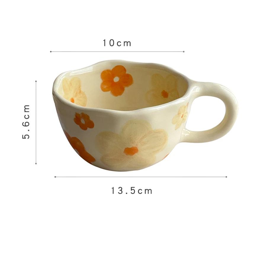 Creative Hand Pinched Irregular Flower Coffee Mugs with Handle Korean Style Ceramic Mug Breakfast Oatmeal Milk Tea Cup Drinkware