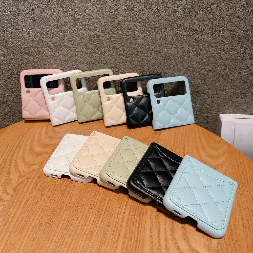 Luxury Leather Cover For Samsung Galaxy Z Flip 3 4 5 Flip5 Flip4 Flip3 5G Rhombus Lattice Card Slot Holder Bag Wallet Phone Case