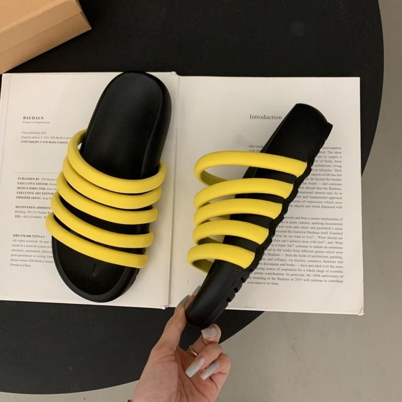 Fashion Platform Slippers Summer New Round Toe Slender Ribbon Platform Anti-Slip Wear-Resistant Flat Roman Shoes