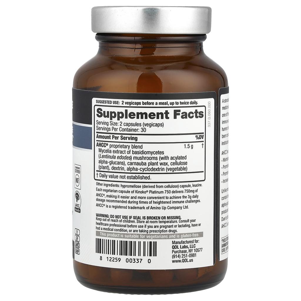 Kinoko® Platinum Ahcc® s acylovaným alfa glukanem, 60 zeleninových kapslí