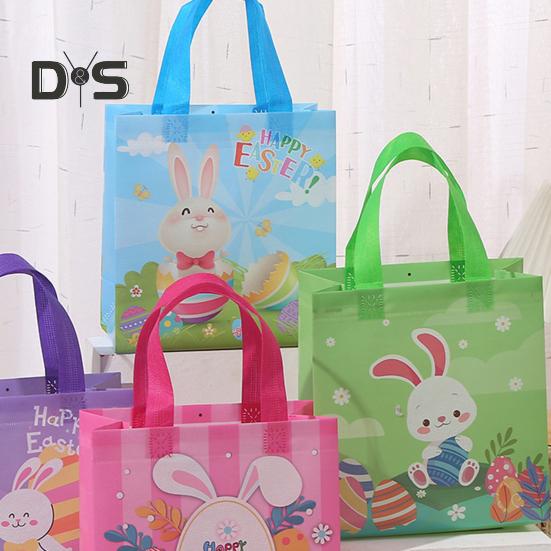 4Pcs Long Lasting Candy Pouch Easy to Carry Durable Happy Easter Rabbit Pattern Gift Box Shopping Bag
