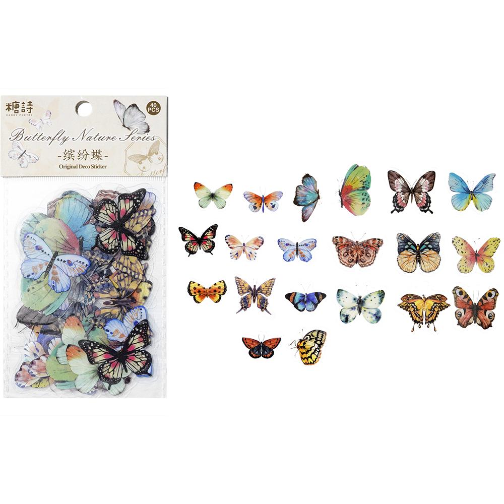 40Pcs/Bag Colorful Butterfly Stickers PET Transparent Decorative Epoxy Resin Fillings for DIY Epoxy Resin Crafts Book Decor