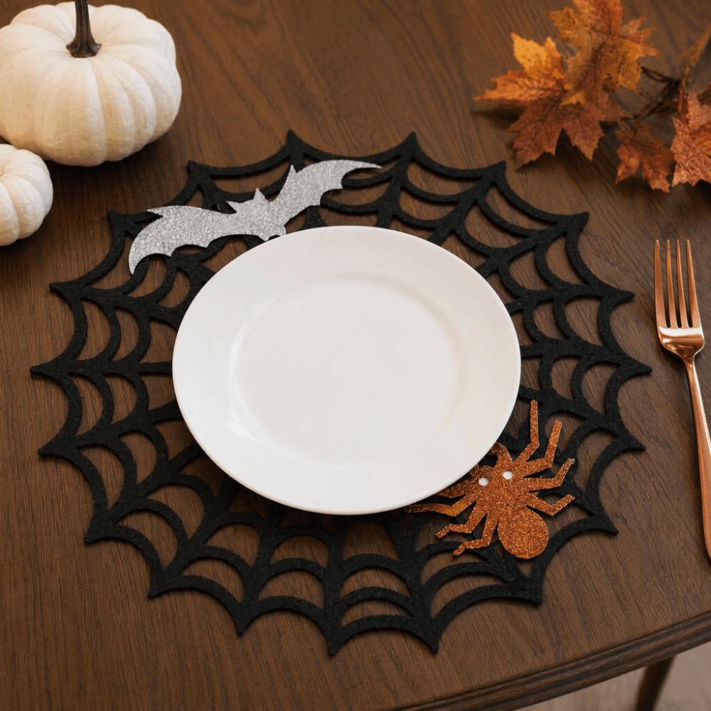 Non-slip Spider Web Coaster Hollow Out Felt Cup Mat Bat Halloween Spider Web Placemat  Party
