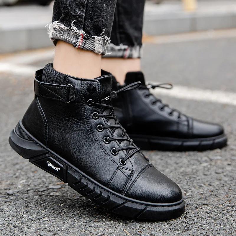 Moda 2024 Outono Sapatos Masculinos Antiderrapantes Sapatos de Segurança para Trabalho Impermeáveis Casuais Botins de Couro Sola Grossa Tênis Zapatillas De Hombre