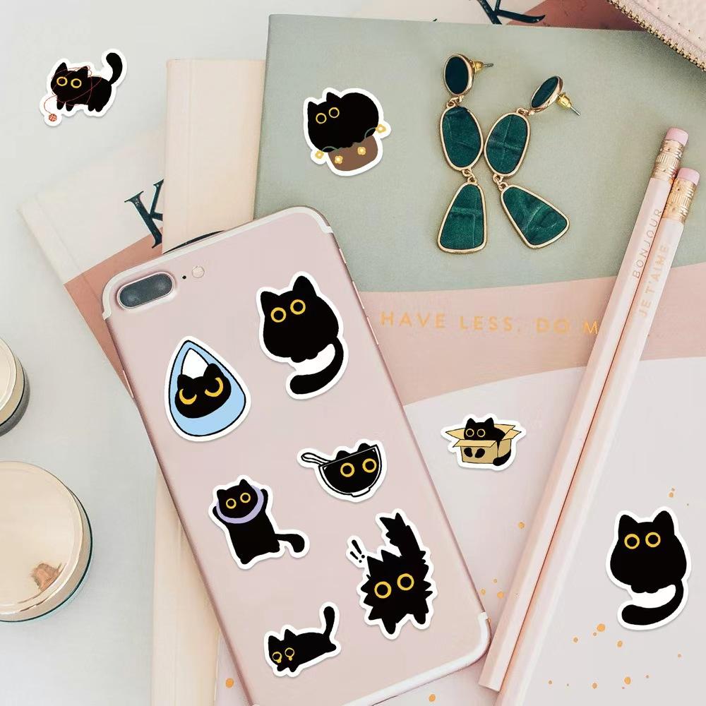 500PCS Black Cat Roll Stickers Ten Different Patterns Small Pattern DIY Luggage Skateboard Water Cup Decoration Stickers TZ501