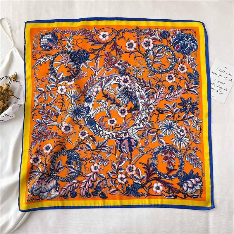 Foreign Style Small Silk Scarf 71cm Square Scarf Hangzhou Silk Imitation Silk Scarf Professional Women's Scarf Decorative Small Silk Scarf