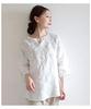 Sawa la mode Botanical Leaf Embroidered Linen White á Top, Women's, mode-6296 F,