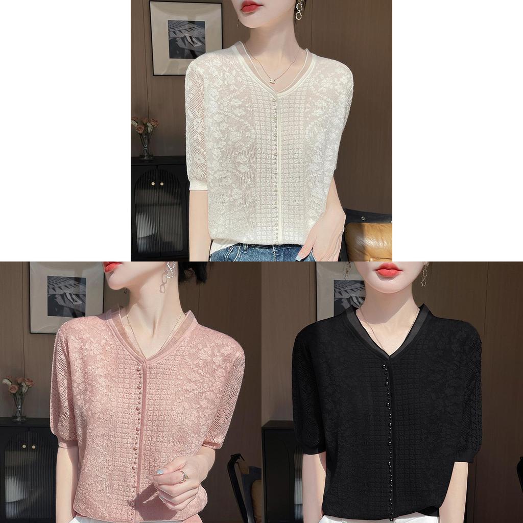 Tencel V Neck Short Sleeve T Shirt For Women Summer Lightweight Breathable Fashion