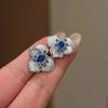 Cute Blue Flower Oil Drip Stud Earring for Women Girl Elegant Crystal Zircon Square Geometric Temperament Fashion Jewelry Gift