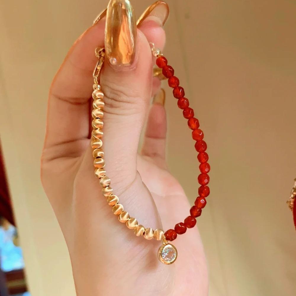 Elegant Chinese Zodiac Year Bracelet for Women Simulated Red Agate Cat Eye Bracelet Fashion Retro Lucky Charm