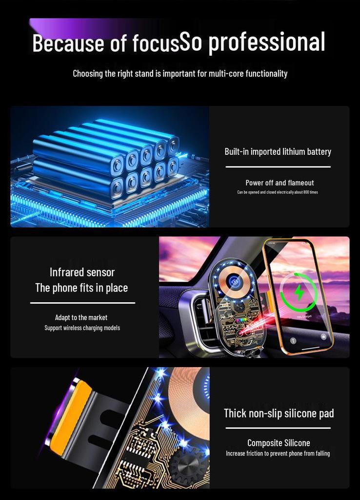 Q18C Punk Style 15W Wireless Car Charger & Phone Holder with Infrared Sensor and Automatic Magnetic Clamping